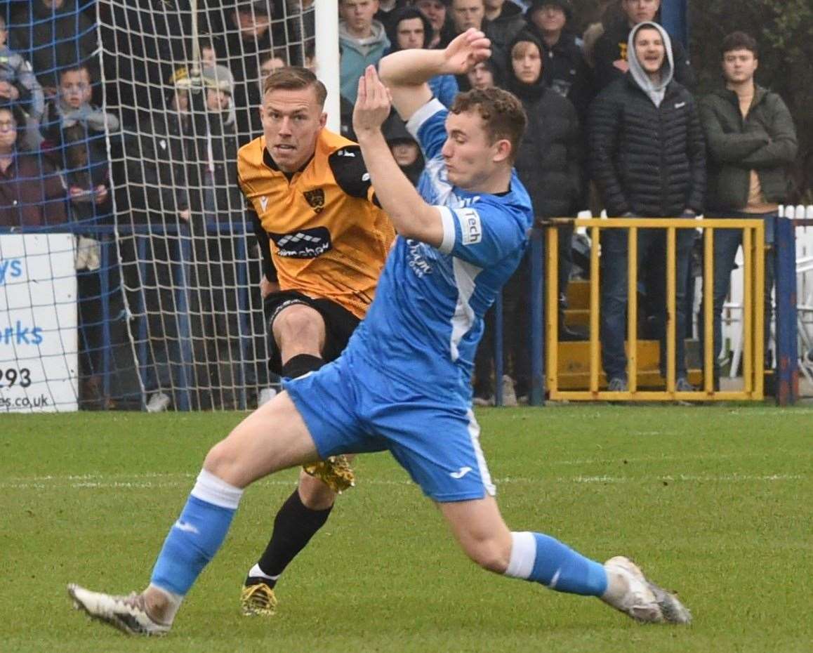 Adam Lovatt, pictured playing for Tonbridge against Maidstone on Boxing Day, is taking his chance back at Sutton Picture: Steve Terrell