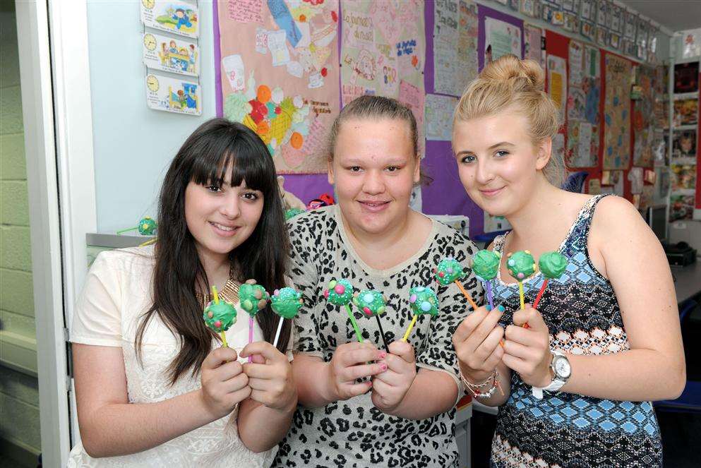 Rosie Harrison, Sophie Holderness, Margaret Eady, all 15 with Alien lollipops they made