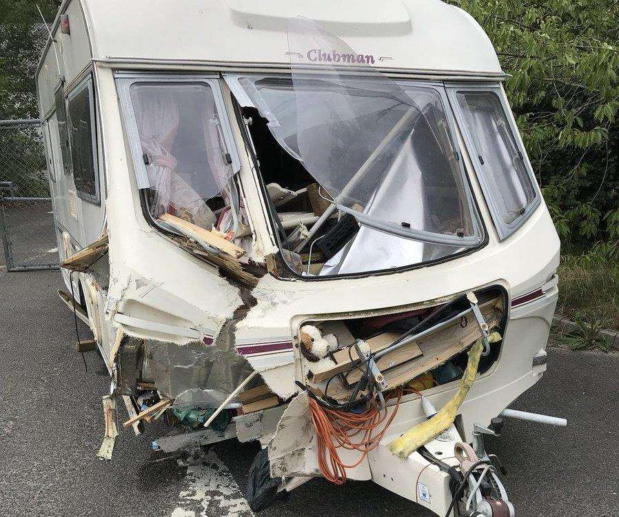 The damaged caravan
