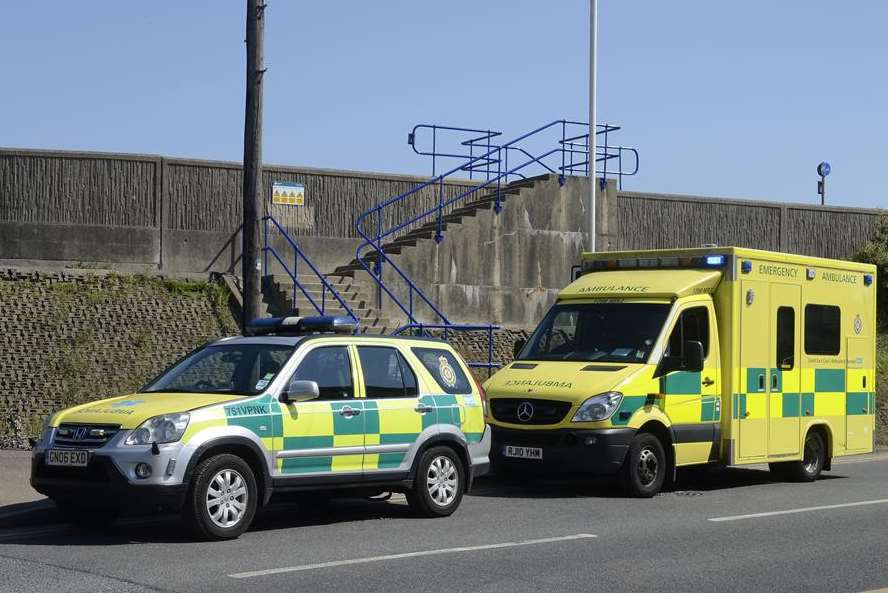 Ambulances at the sea wall off Marine Parade where Patrick Donegan collapsed
