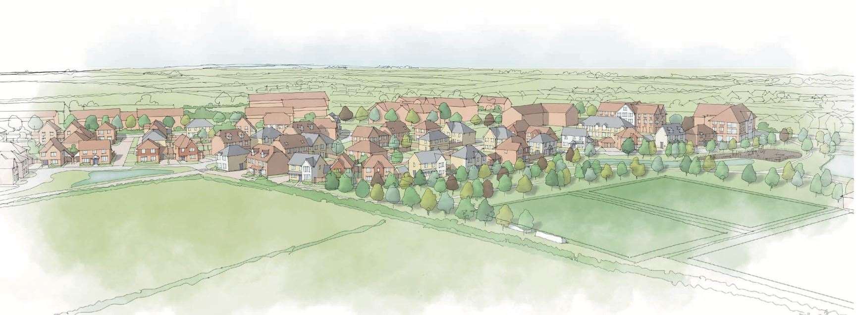 An artist’s impression of how the development planned for Lady Dane Farm in Faversham could look