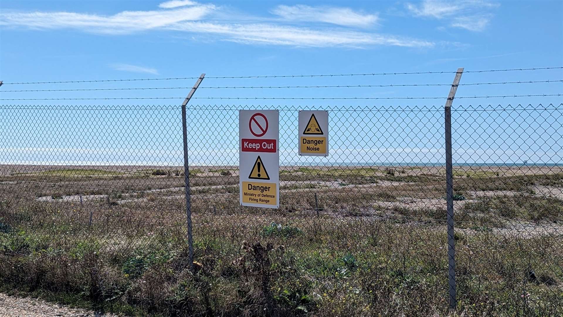 Warning signs at the edge of the Lydd firing ranges