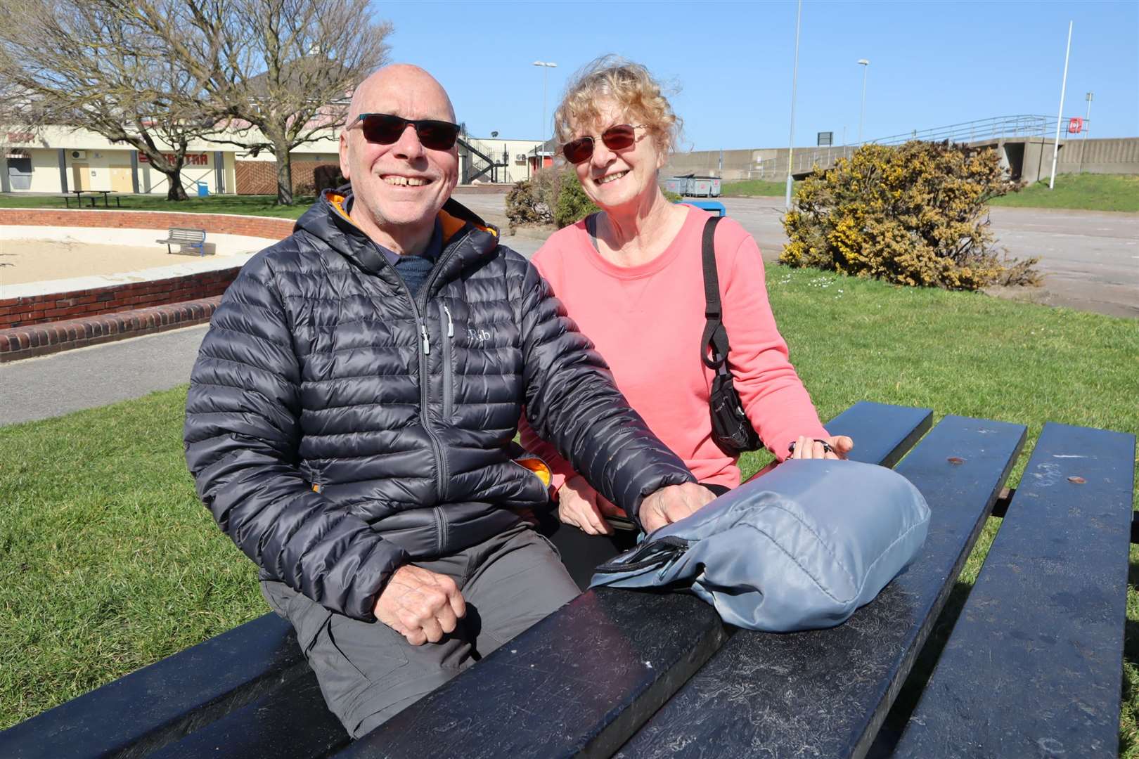 Colin and Maureen Lyons from Medway took advantage of the loosening of Covid-19 lockdown restrictions on Monday to visit the seafront at Sheerness on the Isle of Sheppey