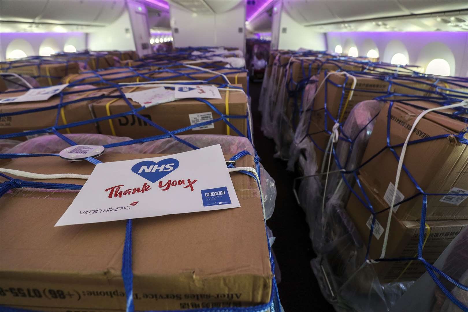 Cargo on the Virgin Atlantic charter flight which landed at Heathrow (Steve Parsons/PA)