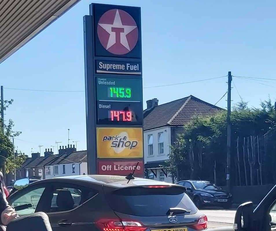 The Texaco garage in Sittingbourne saw pumps prices rise yesterday by about 12p per litre as the fuel panic buying surge kicked off. Picture: Jay Gladman/Facebook