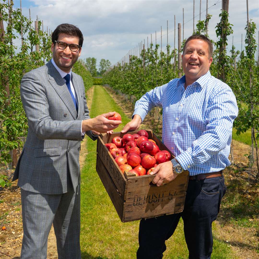 International trade minister Ranil Jayawardena MP and AC Goatham managing director Ross Goatham during a visit to the company's farm and packing facility at Flanders Farm in Hoo, near Rochester. Picture: AC Goatham & Sons
