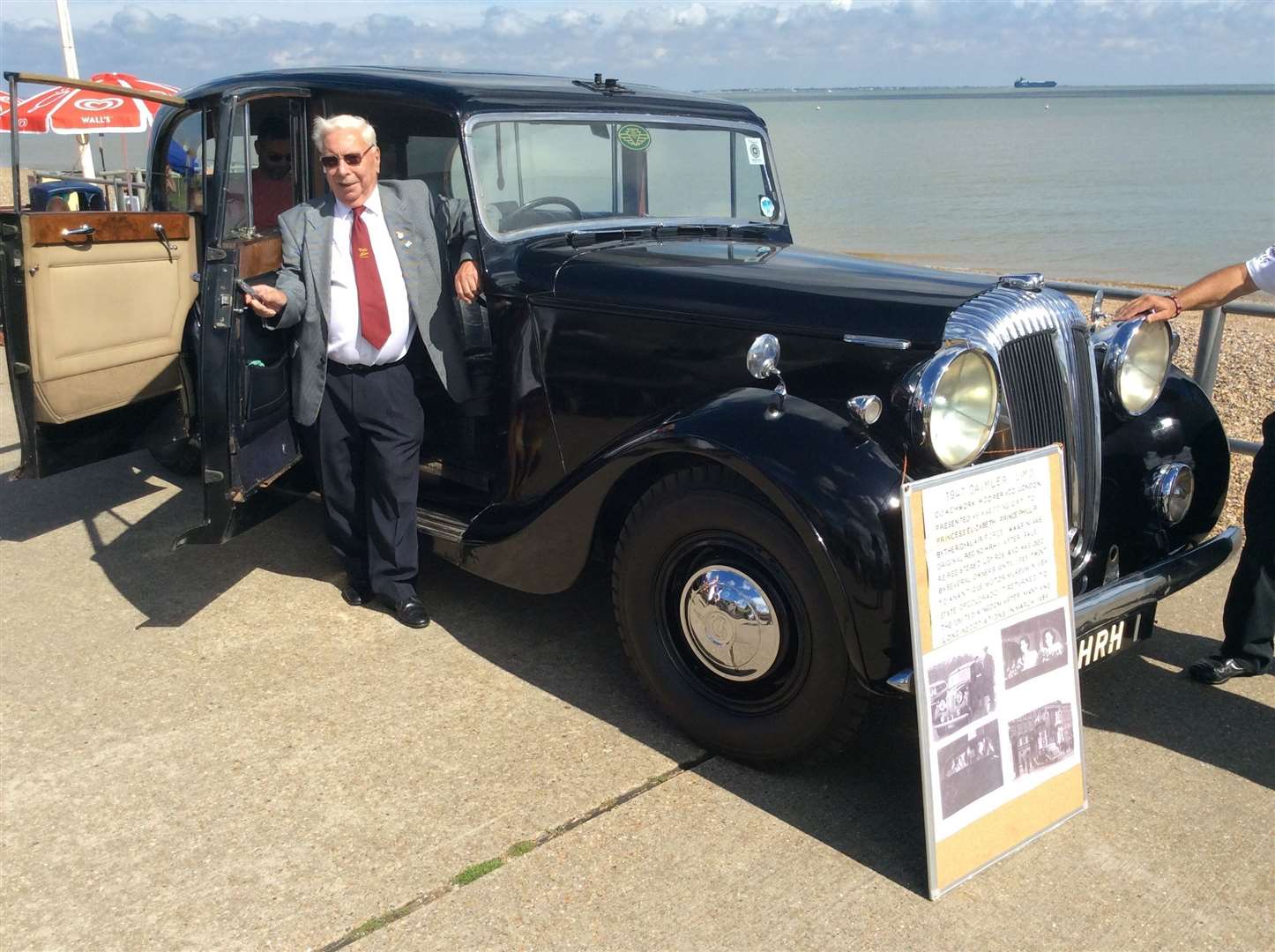 Tom Lambkin on The Leas at Minster with his his 1947 Daimler limousine which was presented to Princess Elizabeth and Prince Philip by the RAF as a wedding present