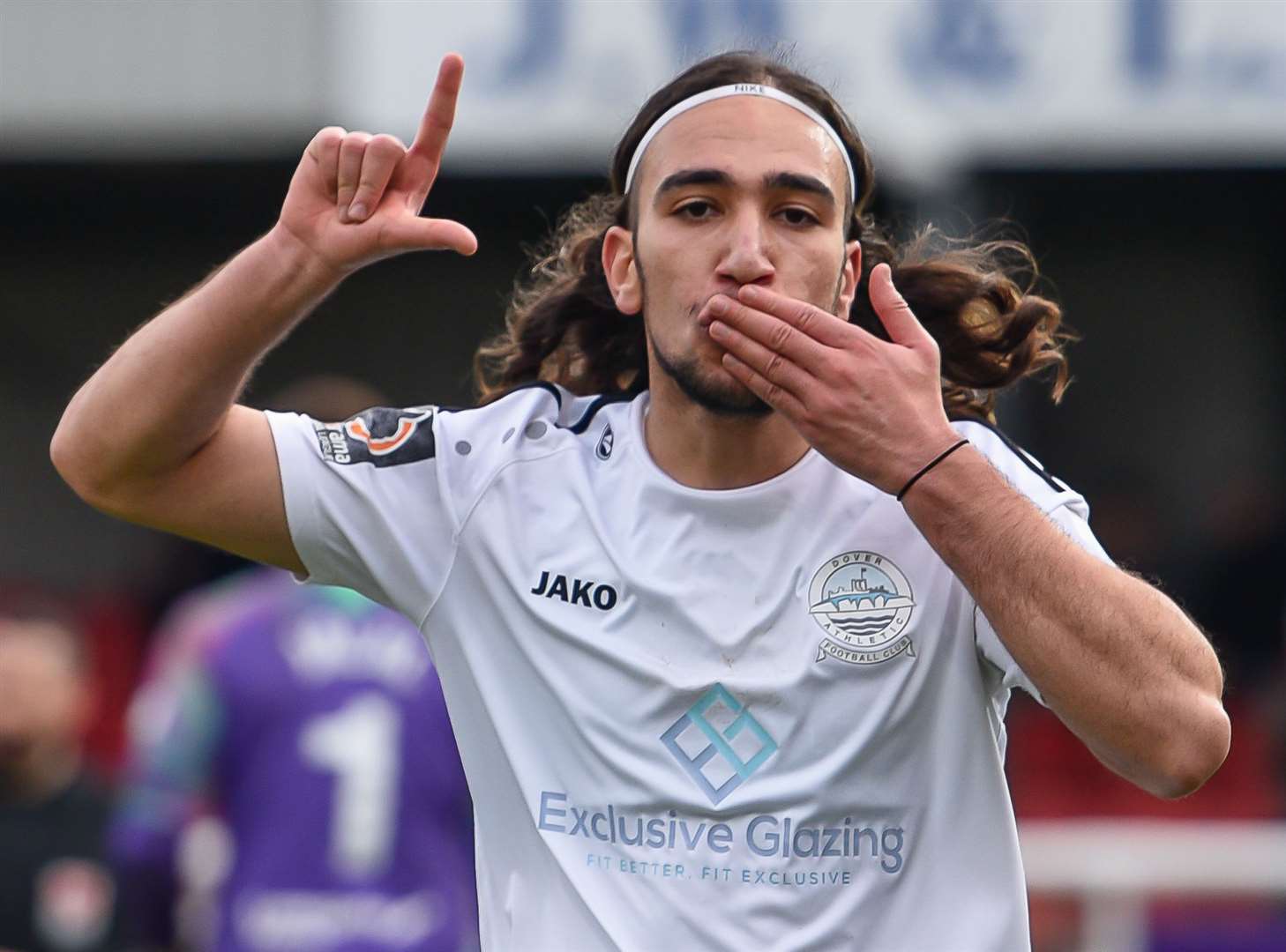 New Dartford signing Nassim L'Ghoul celebrates scoring for Dover in the National League. Picture: Alan Langley (43636078)