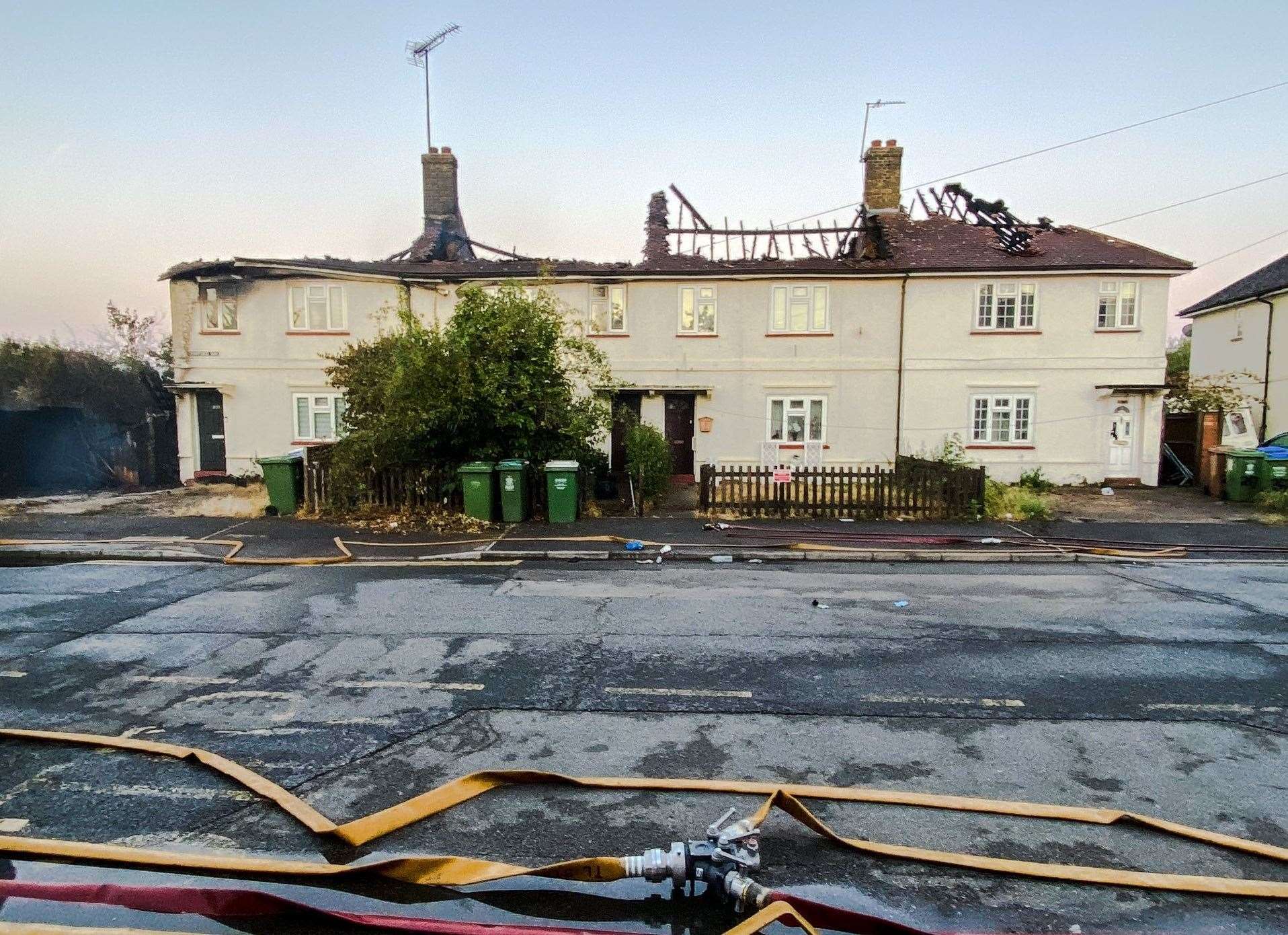 The roof space of the homes in Crayford Way, near Dartford have been destroyed. Photo:Graham Brown