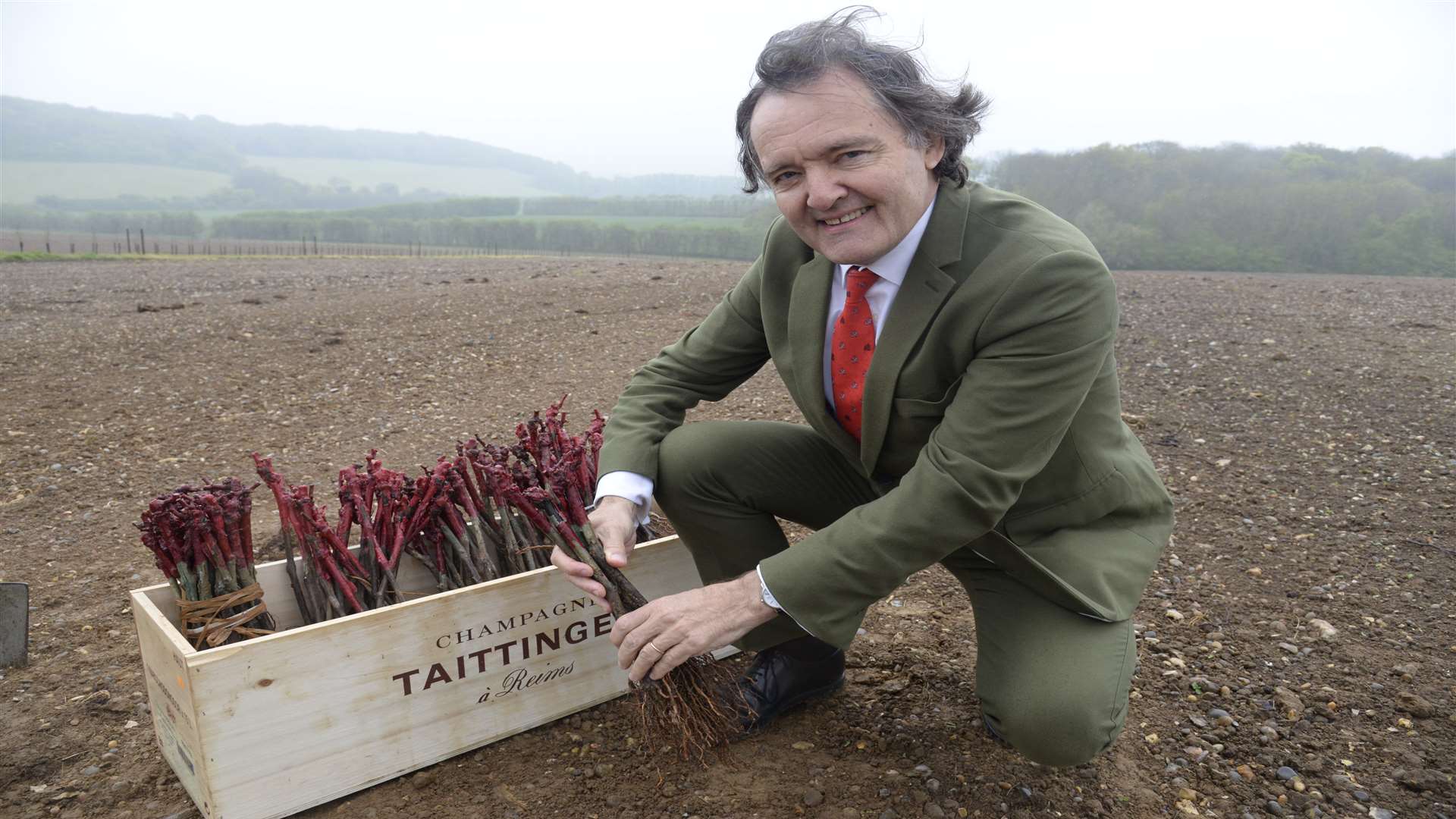 Pierre-Emmanuel Taittinger ready to plant the first vines at Domaine Evremond in Chilham