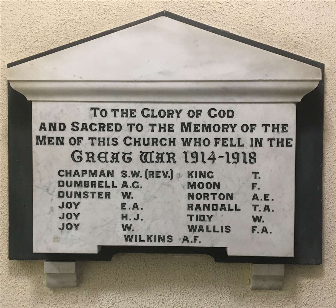 The First World War Memorial inside the Wesley Centre