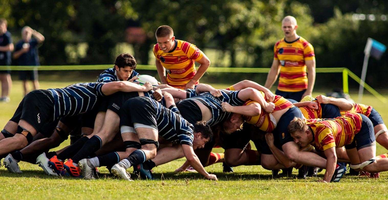 Old Alleynians and Medway engage at a scrum. Picture: Jake Miles