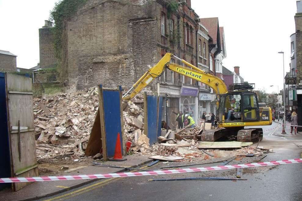 Workmen were demolishing a building when it collapsed into Ramsgate High Street. Picture: Mike Pett