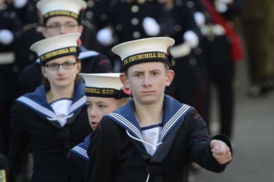 Ashford Sea Cadets march at Memorial Gardens. Picture: Gary Browne