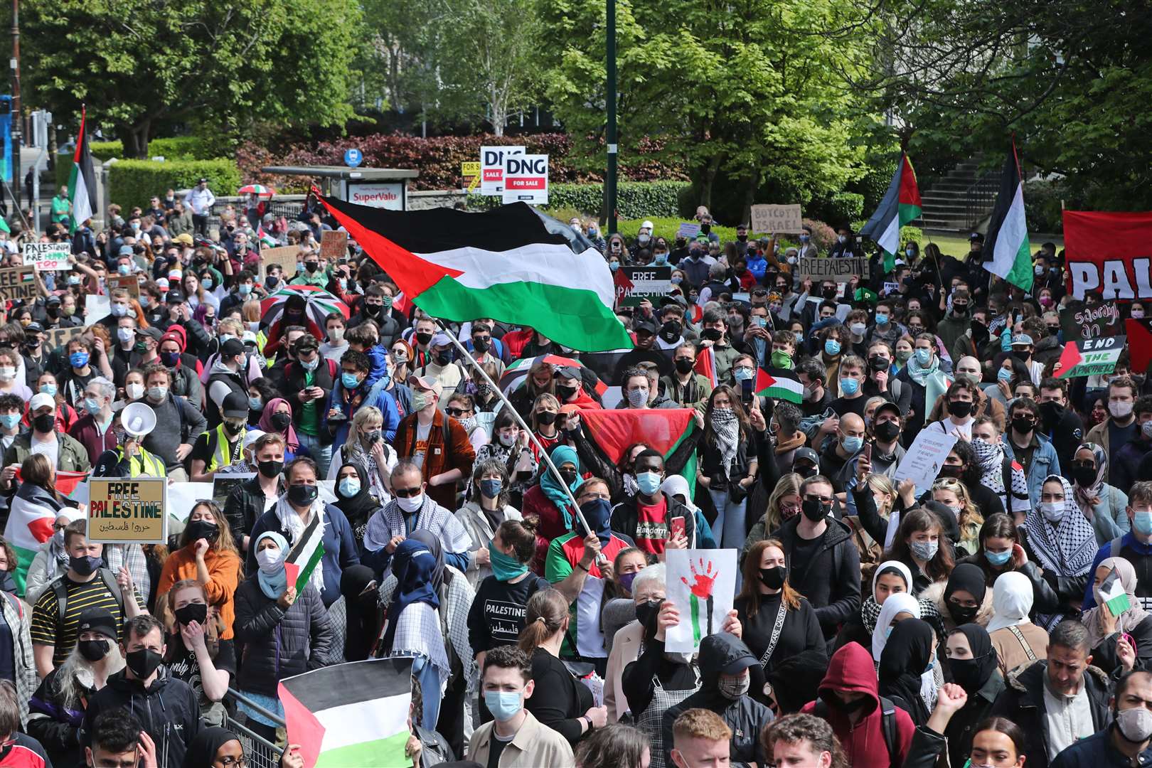 Demonstrators gather outside the Israeli embassy in Ballsbridge, Dublin (Niall Carson/PA)