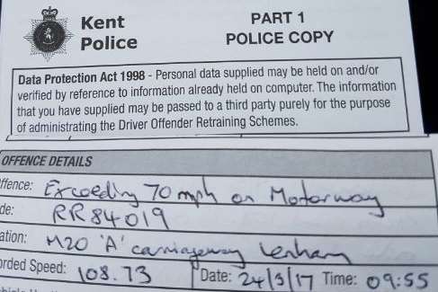 Kent Police RPU tweeted a picture of the offence report