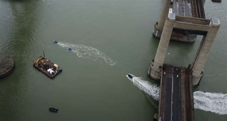 Jet skis were filmed racing through the waters under the Kingsferry Bridge. Picture: Keith Moon