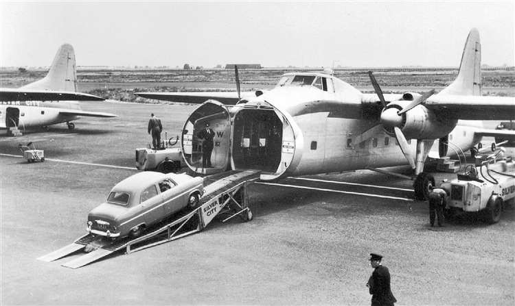 A superfreighter being loaded at Lydd Airport. Picture courtesy of Silver City Association