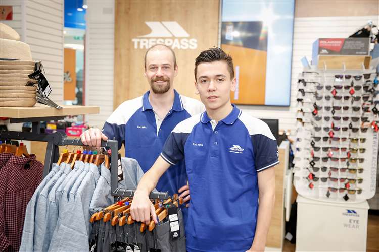 New store Trespass opens in Royal Victoria Place, Tunbridge Wells. Store Manager Set Avery and sales assistant William Everson. Picture: Matthew Walker. (9252302)