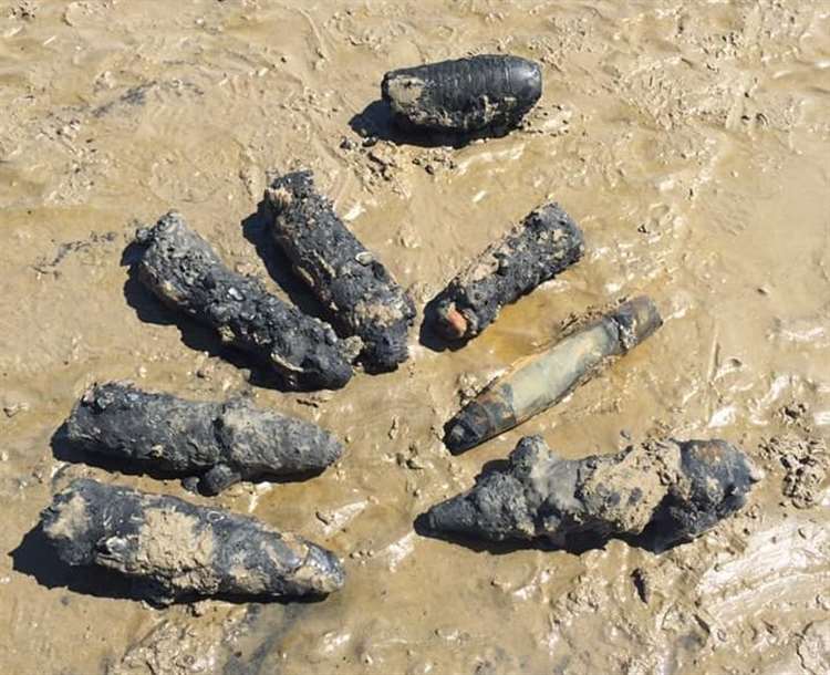 A number of wartime shells were found in Sandwich Bay yesterday. Photo: Glenn Evans