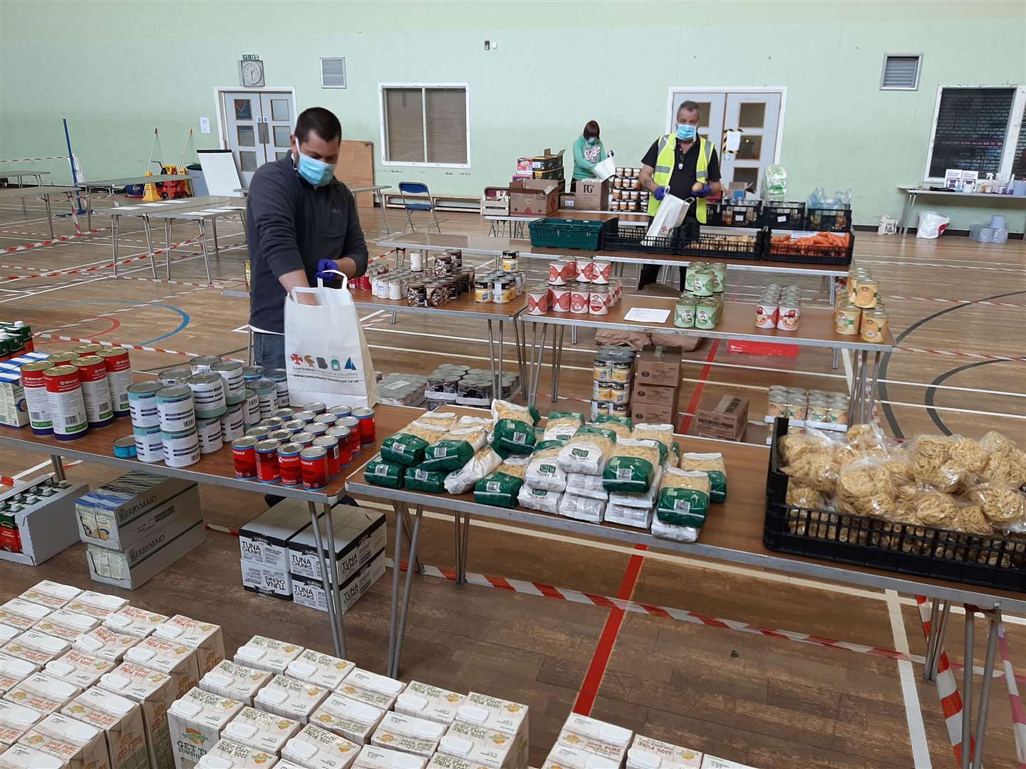 Food packing line at Canterbury for the coronavirus community hub