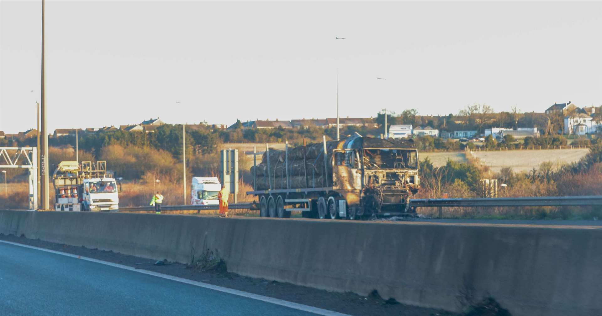 The wreckage of the lorry after it burst into flames on the M25. Picture: UKNIP