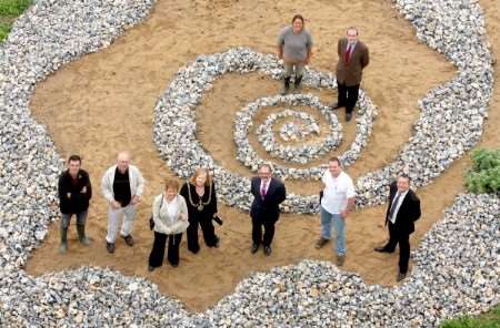 MP Dr Stephen Ladyman and designer Ruth Cutler (back, centre) in the sea garden with others involved in the project