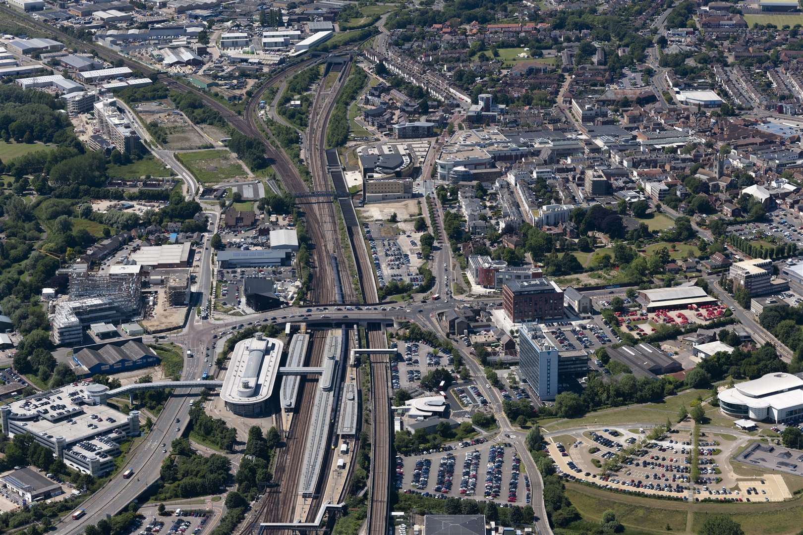 Ashford International station has become surrounded by developments in recent years, with its direct links to London on the high-speed line drawing developers to the area. Picture: Ady Kerry/Ashford Borough Council