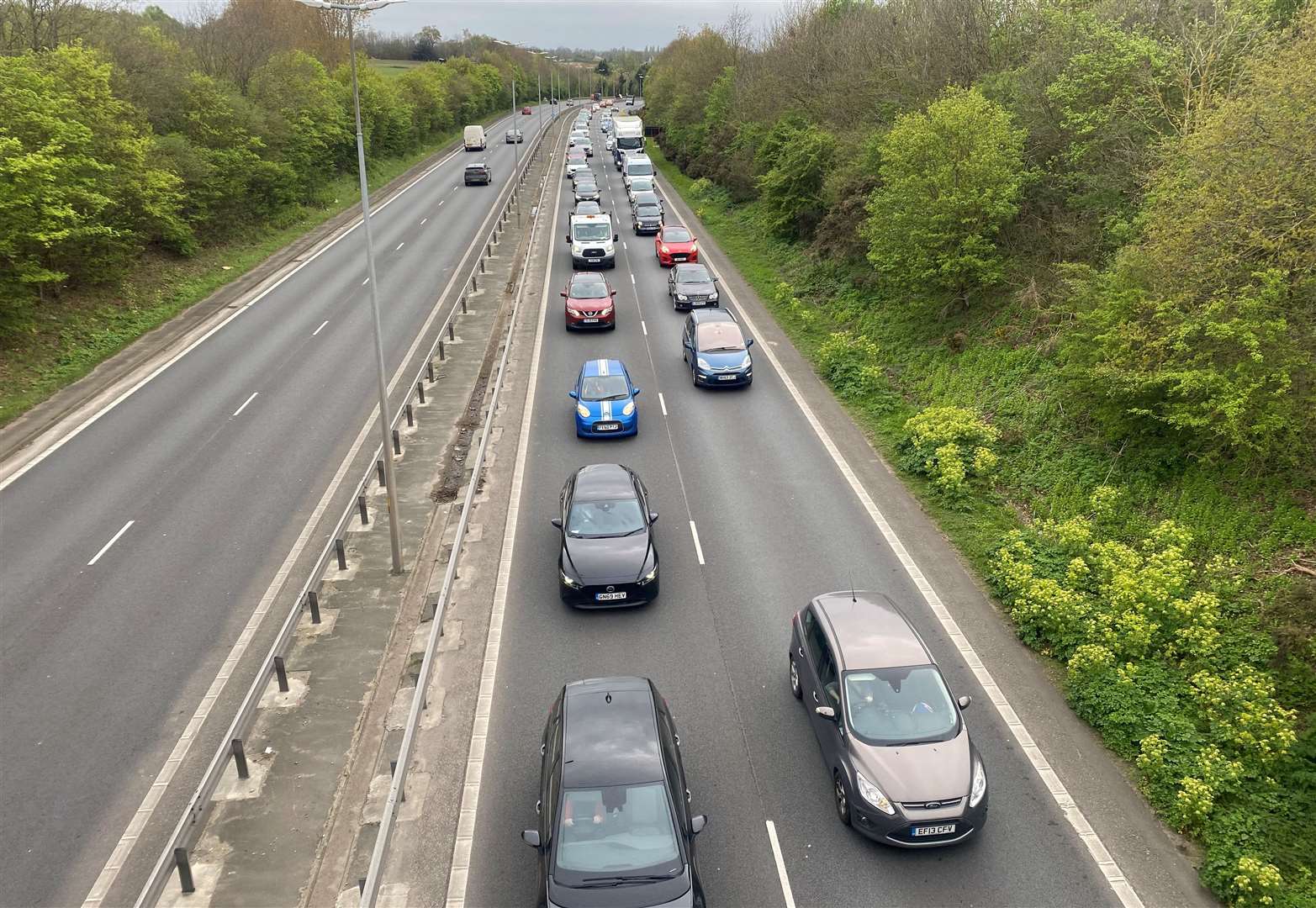 Traffic caused by a contraflow system on the New Thanet Way at Whitstable, which could be used as a route for motorists avoiding the A2