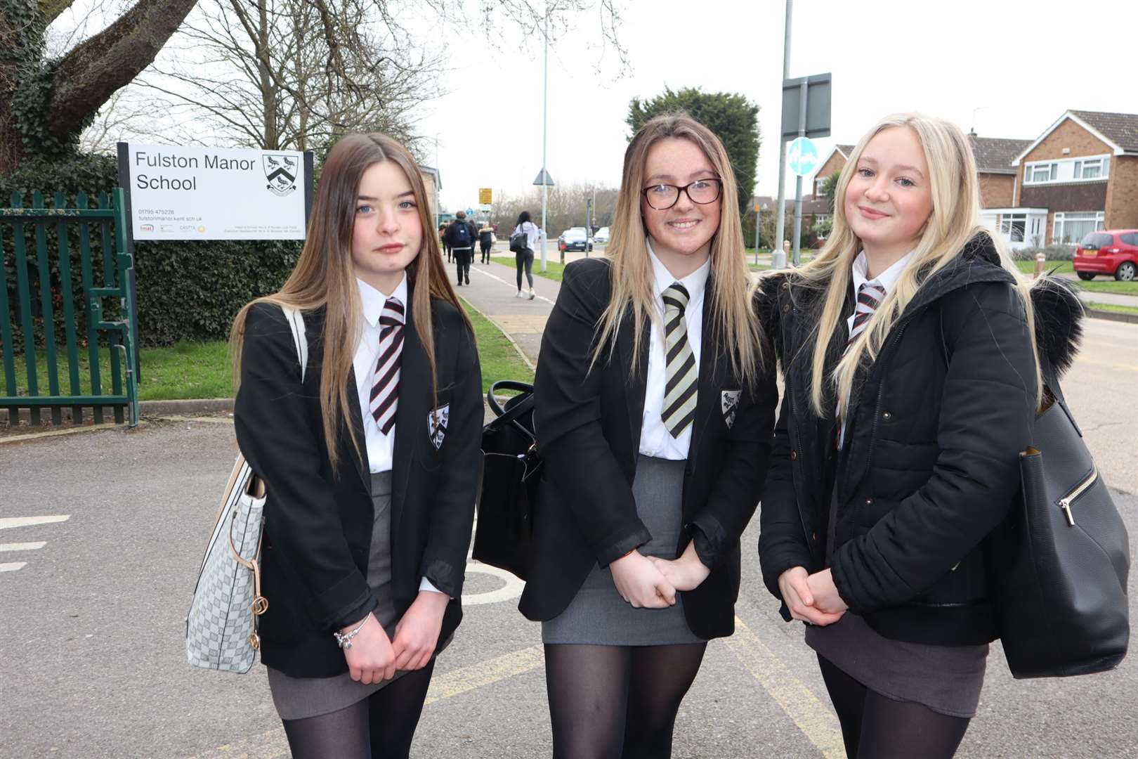 Back to school at Fulston Manor, Sittingbourne, from the left, Amber Howe 15, Poppy Trantum, 16, and Maisie Tossell, 15