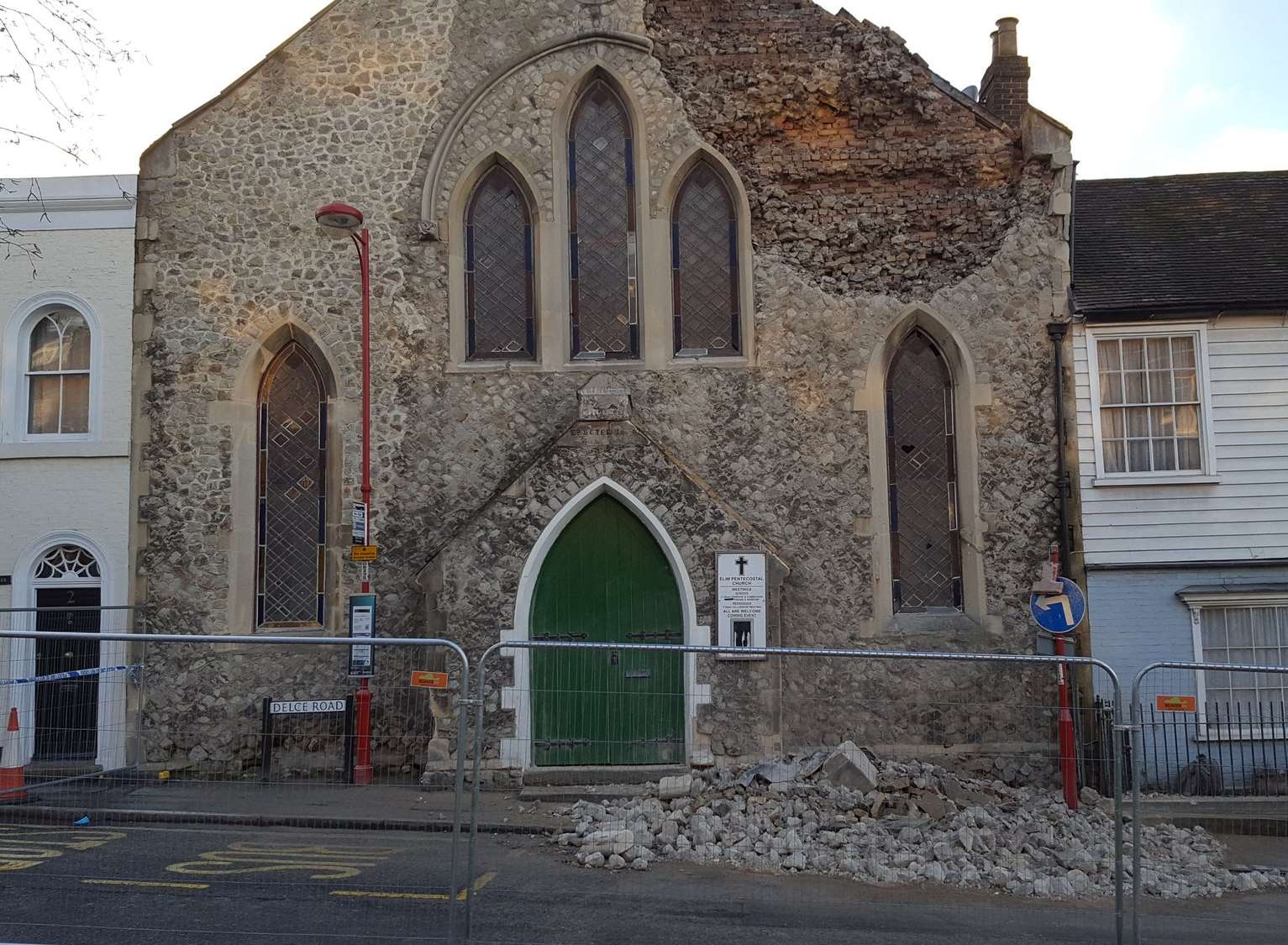 Debris which fell from the front of the church. Picture: @Henry_Brackley