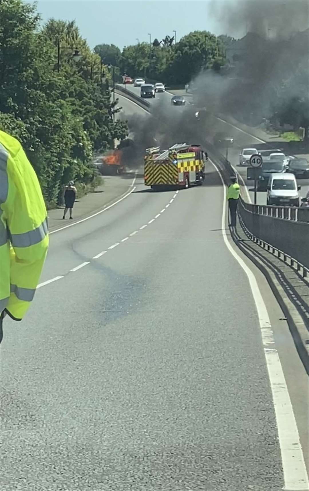 A car fire closes the A289 Picture: Richard Cooper