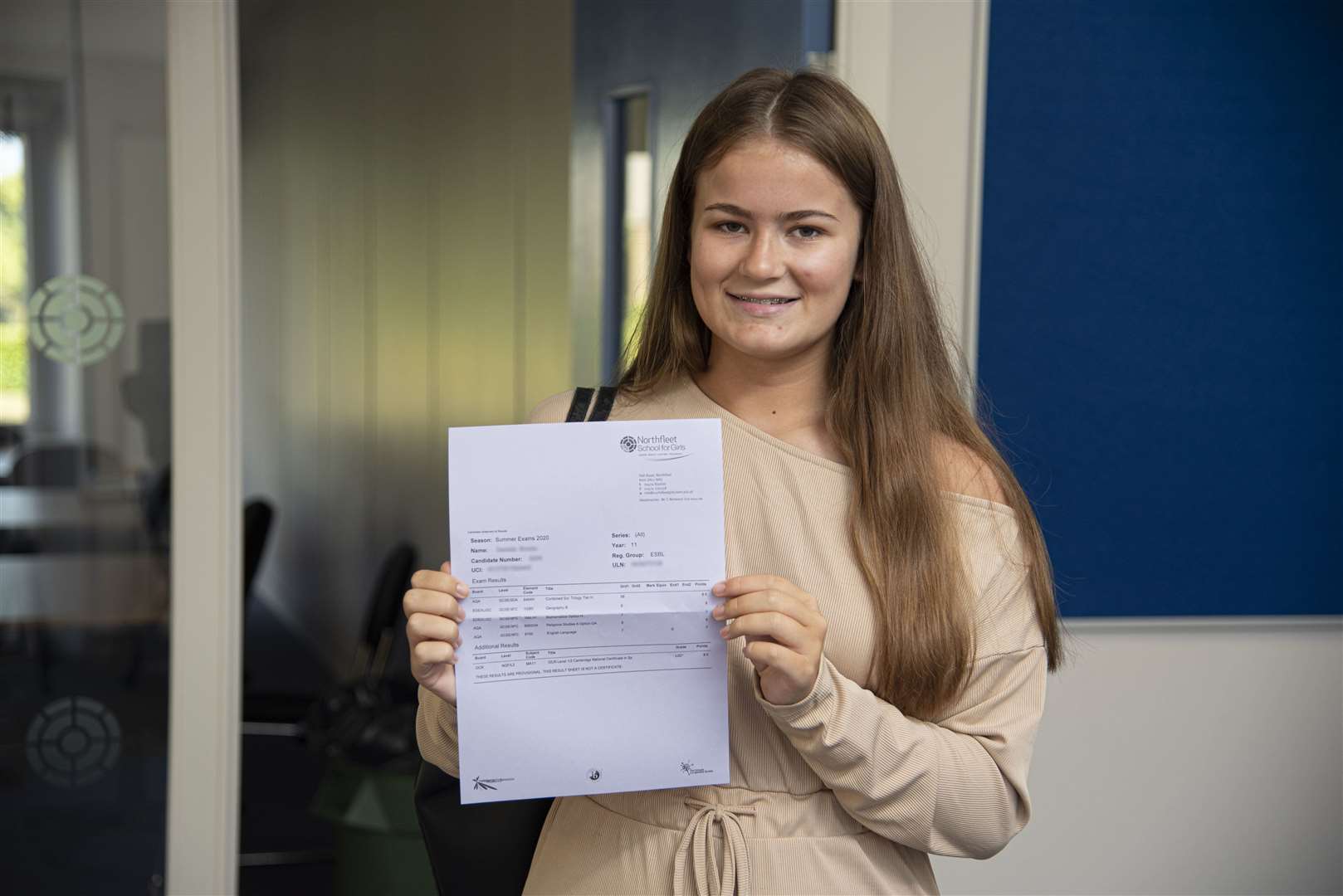Danielle Brooks proudly shows her results at Northfleet School for Girls