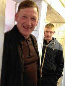 Actor Geoff Bell with cafe chef Joe Holderness, who appeared as an extra