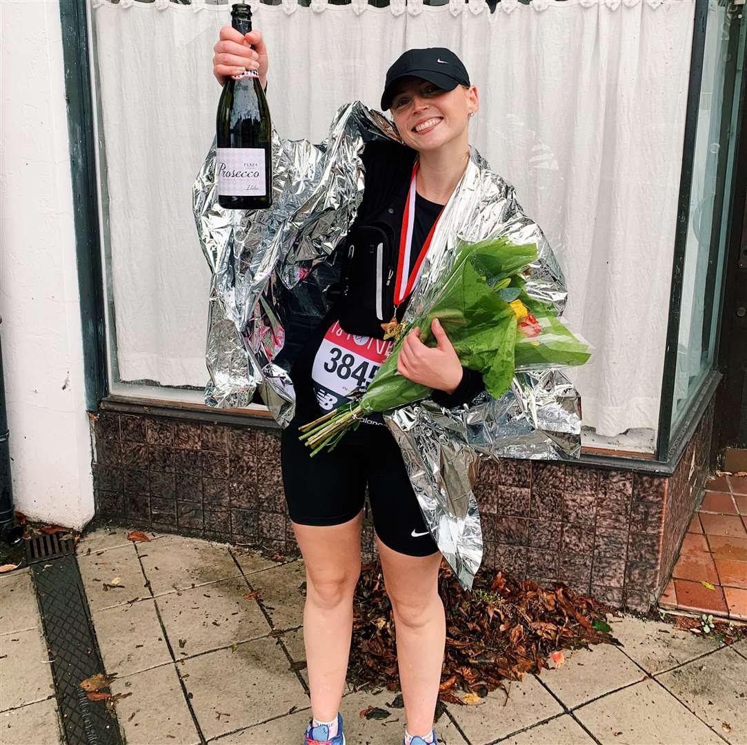 Amber Henry after completing the Virtual London Marathon