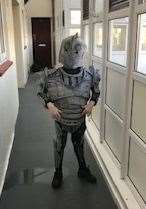 David Davison, nine, of St Mary's School in Whitstable, his costume, of The Iron Giant is made of paper mache