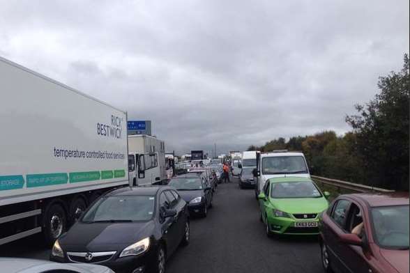 Nose-to-tail traffic after the crash on the M25. Stock picture: Kent Police Roads