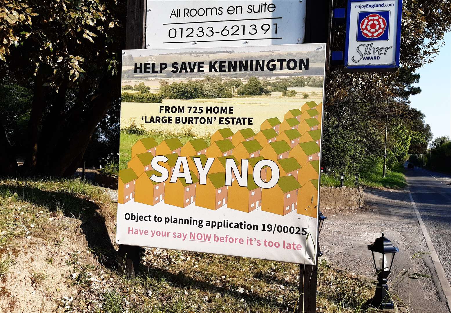 A protest sign near the development site in Kennington