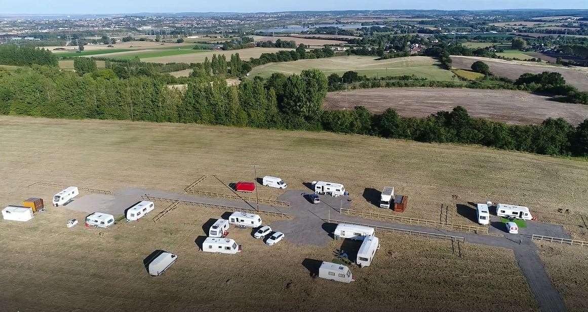 Aerial image of the travellers showmen site pitch up in Drudgeon farm, Bean (16772320)