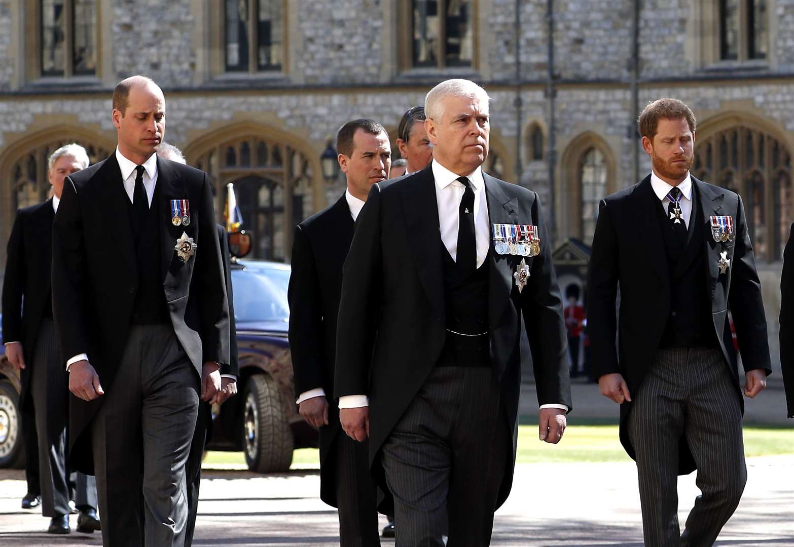 The Duke of Cambridge (left) and The Duke of Sussex (right) ahead of the funeral of their grandfather (Alastair Grant/PA)