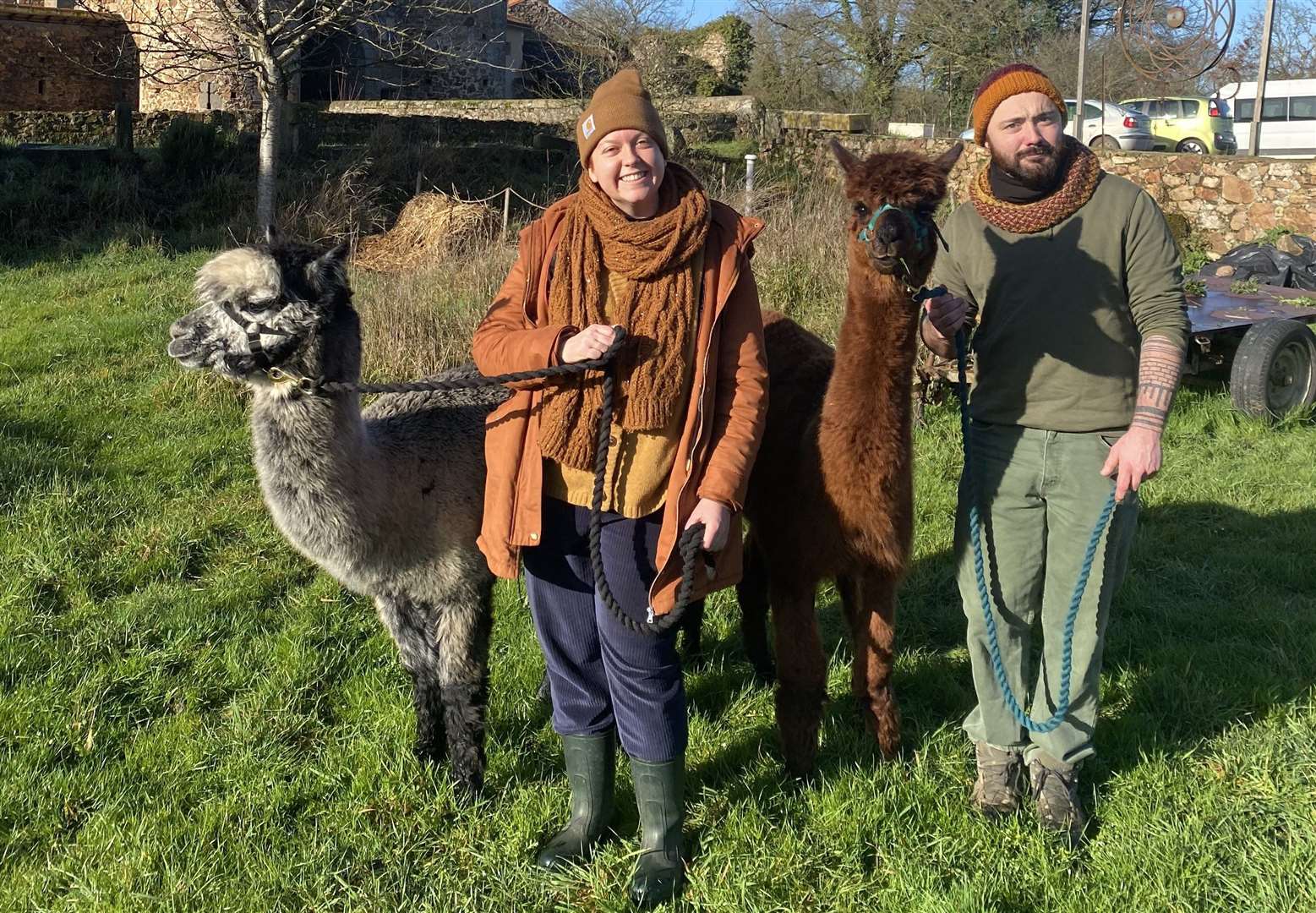 Carole and Elie on the farm which offers walks, picnics and the chance to feed the animals