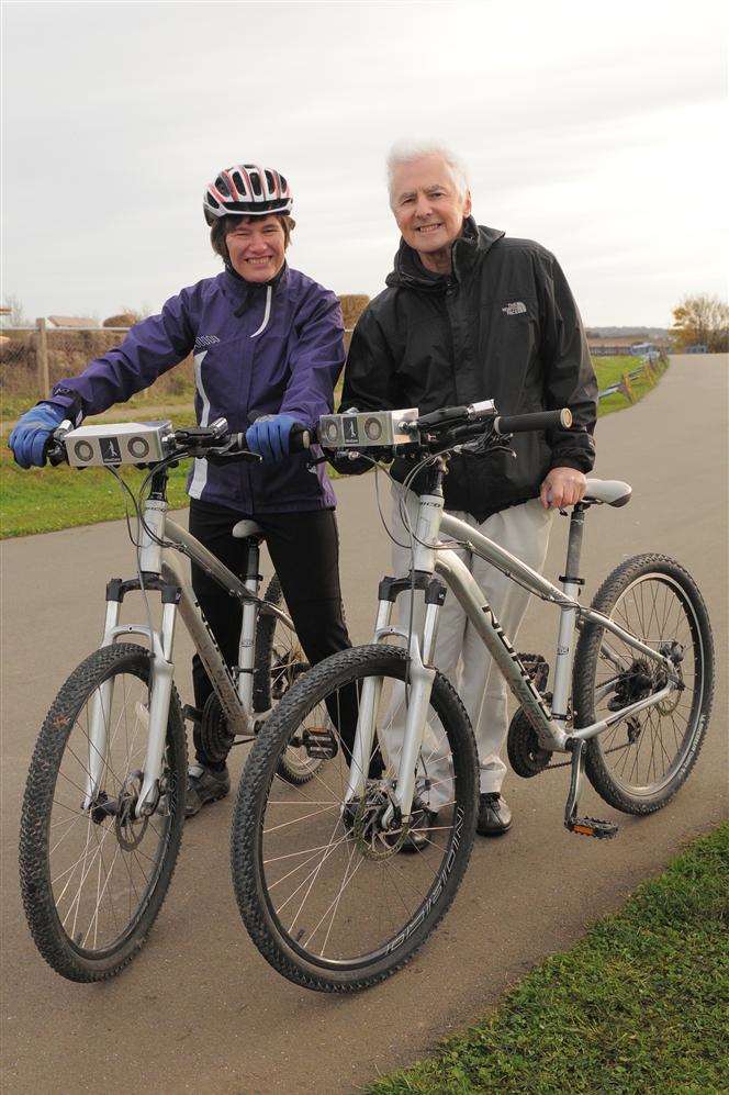 Brian Hoyle, inventor of the Ultrabike, with rider Kate Bosley.
