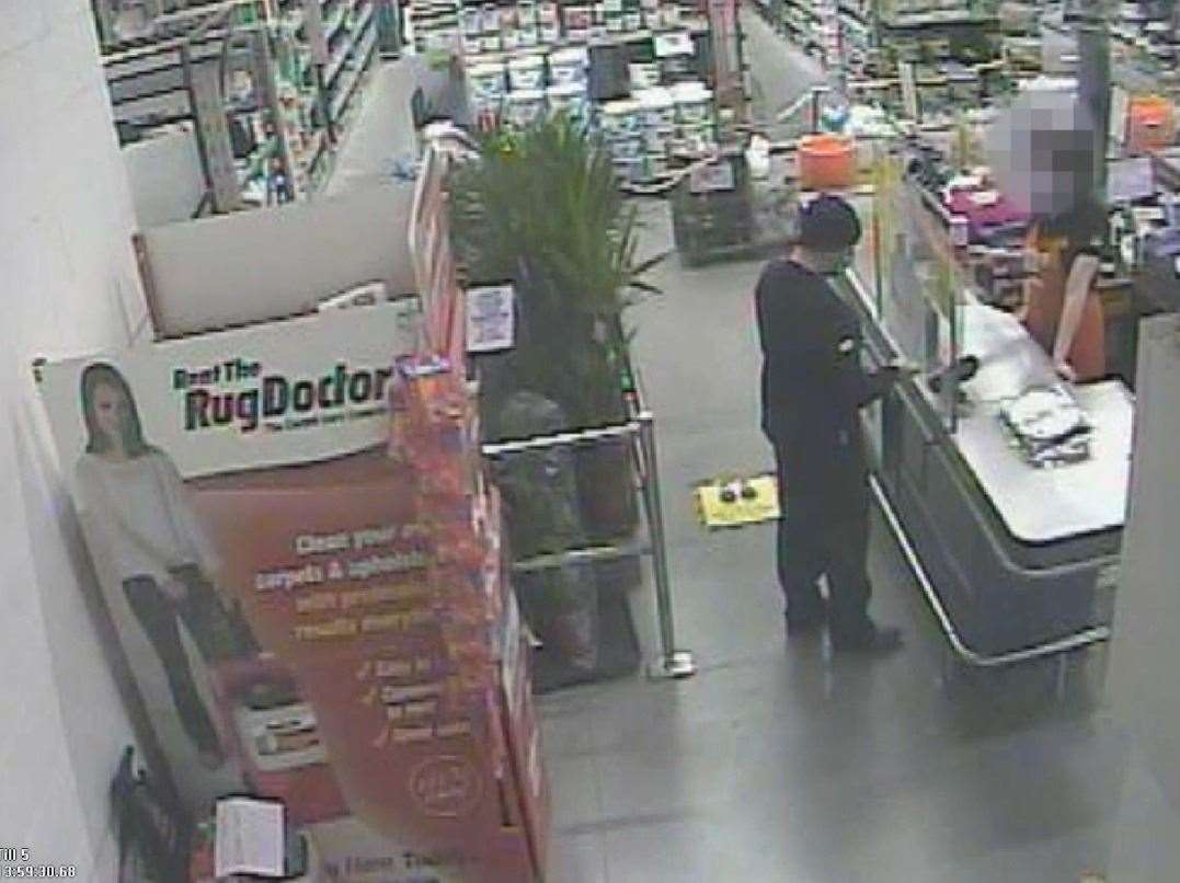 CCTV released by The Met revealed Wayne Couzens' movements after he killed Sarah. He is seen here buying rubble bags at B&Q Dover