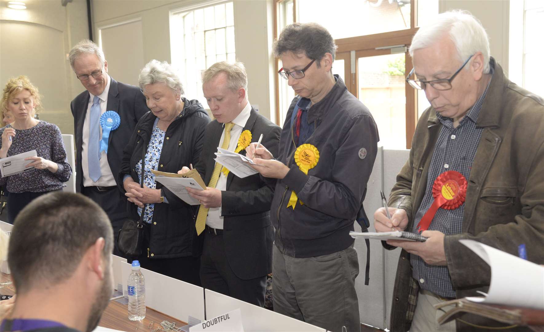 The start of the KCC election count in the Westgate Hall, Canterbury, in 2017 – you can expect to see a lot more face masks and social distancing in May. Picture: Chris Davey