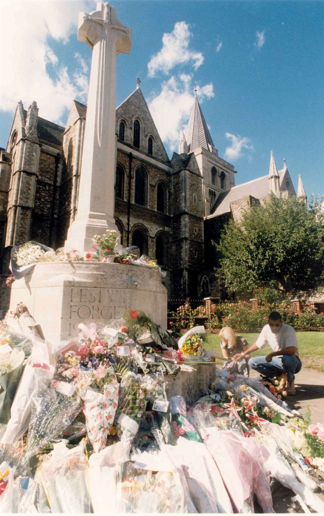 More flowers for Princess Diana, left outside Rochester Cathedral in 1997