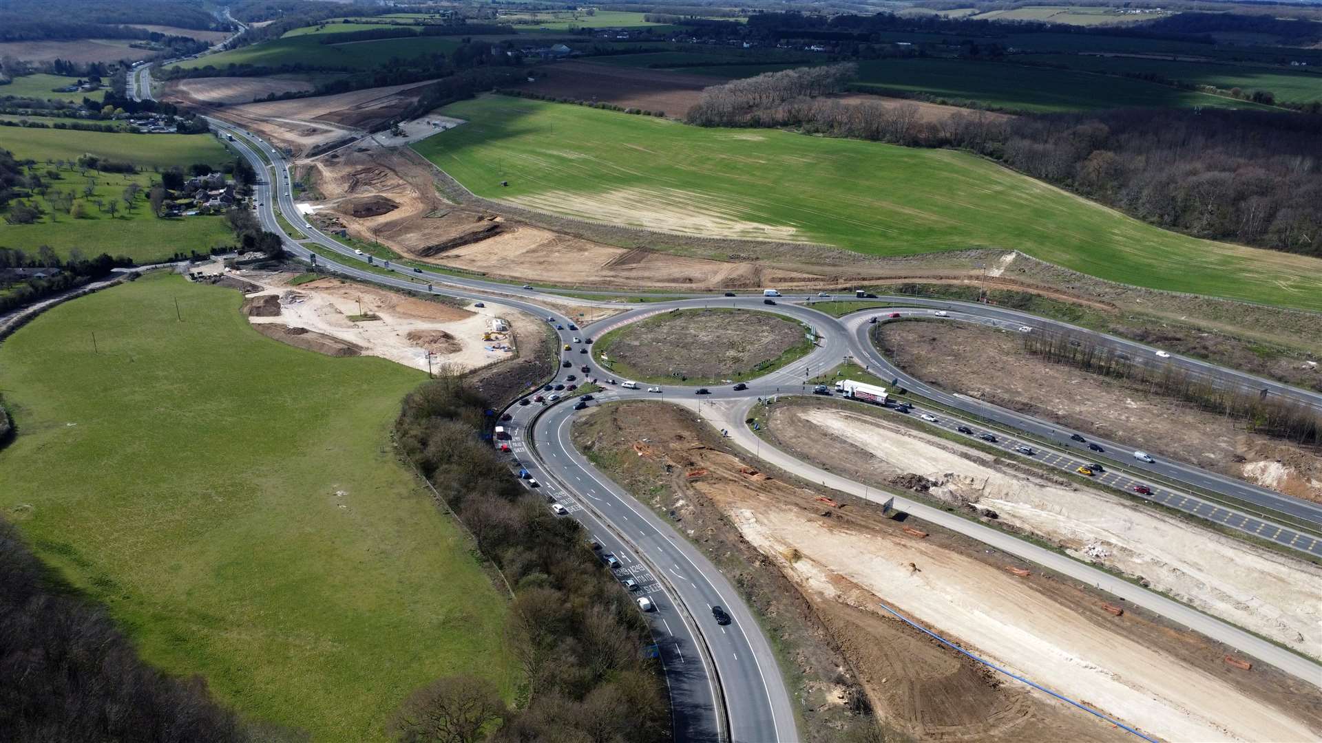 Aerial view of work on Stockbury roundabout at Sittingbourne. Maidstone is to the left. Picture: Barry Goodwin