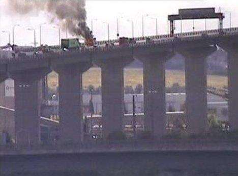 A vehicle is on fire on the QEII Bridge, Dartford. Picture: Highways England