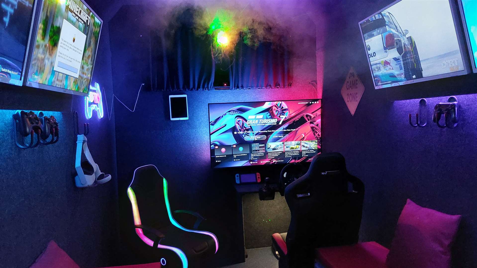 There lazers, smoke machines and a driving simulator