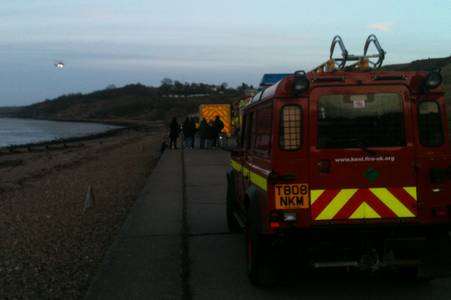 The coastguard helicopter leaves the scene of the mud rescue at Minster