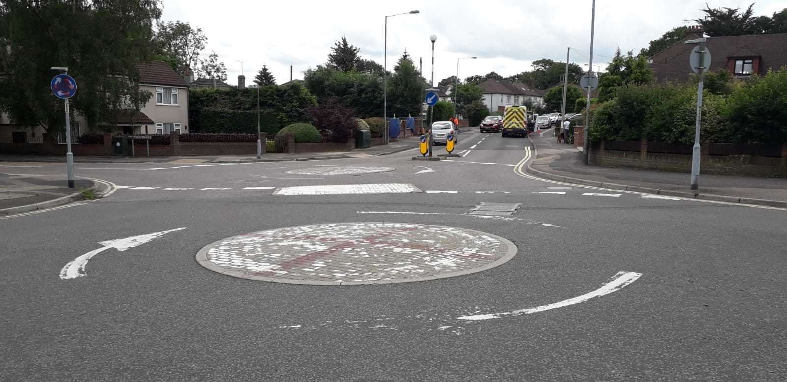 The roundabouts have been painted with red St George's crosses